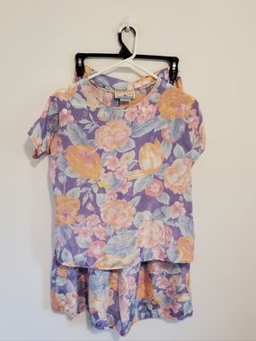 2 Piece Skirt Floral Set With Top Vintage Jonathan Martin Made In USA